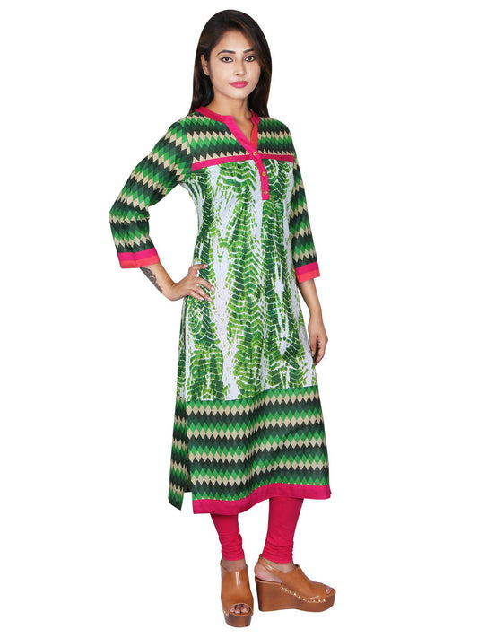 Women's Green Tie Dye Printed Kurti - G & A Apparels | Swadesiicart