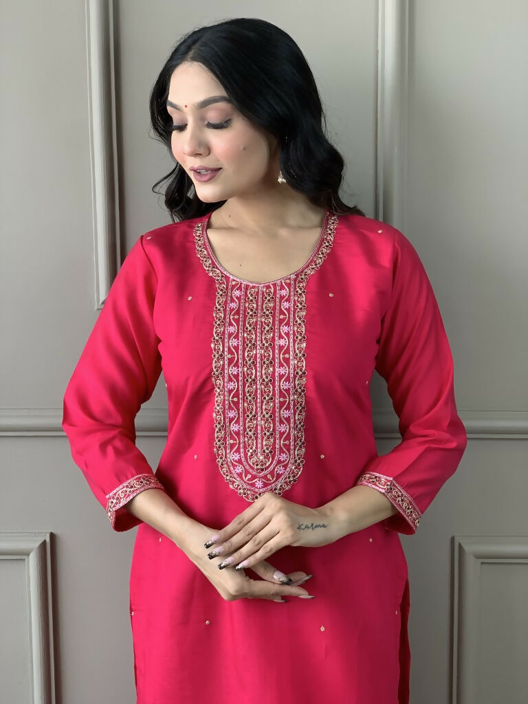Rani Viscose chanderi Stitched Suit With Dupatta - Tanisha | Swadesiicart