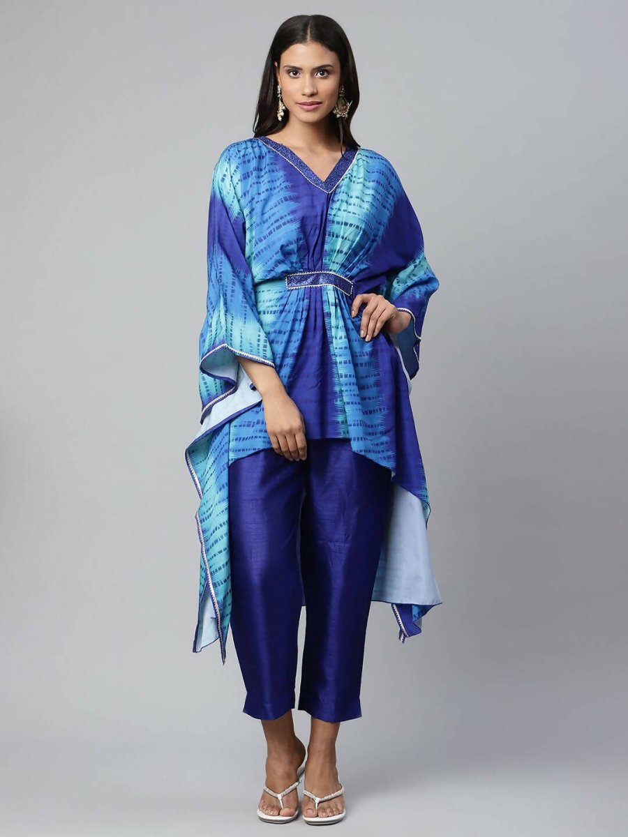 Ahalyaa Women Royal Blue Crepe Digital Printed Kaftan Kurta | Swadesiicart