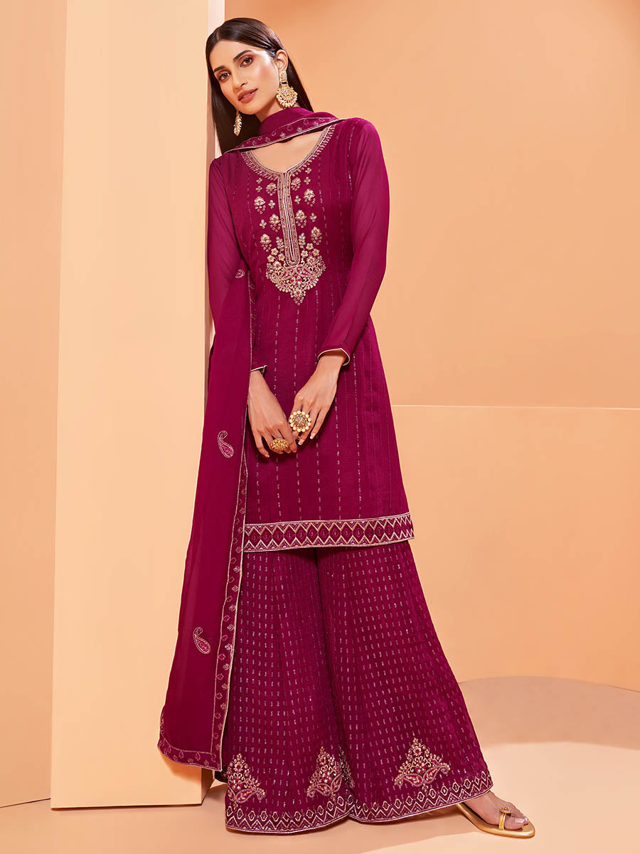 Myra Magenta Heavy Embroidered Sharara Suit | Swadesiicart