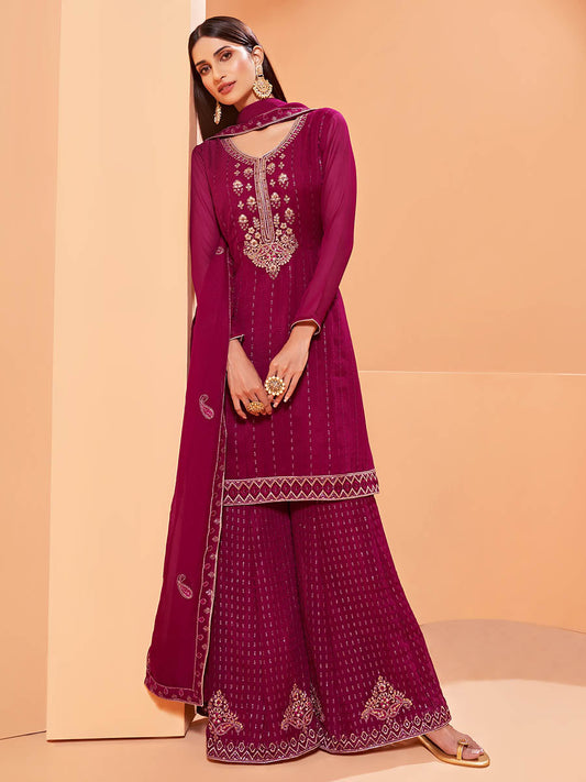 Myra Magenta Heavy Embroidered Sharara Suit | Swadesiicart