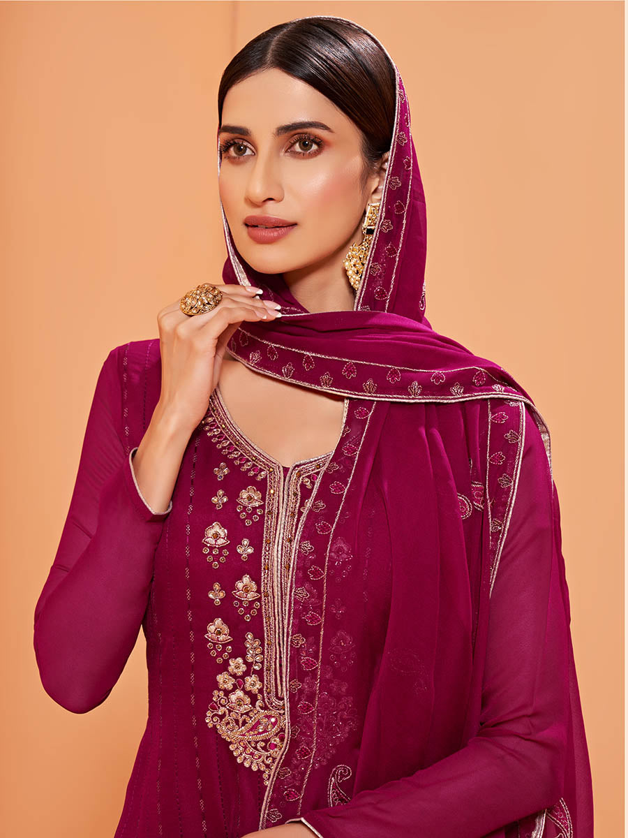 Myra Magenta Heavy Embroidered Sharara Suit | Swadesiicart