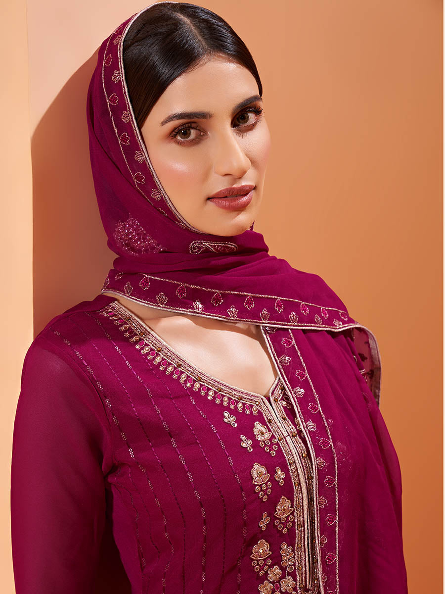 Myra Magenta Heavy Embroidered Sharara Suit | Swadesiicart