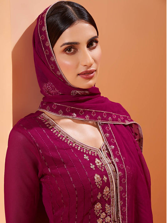 Myra Magenta Heavy Embroidered Sharara Suit | Swadesiicart