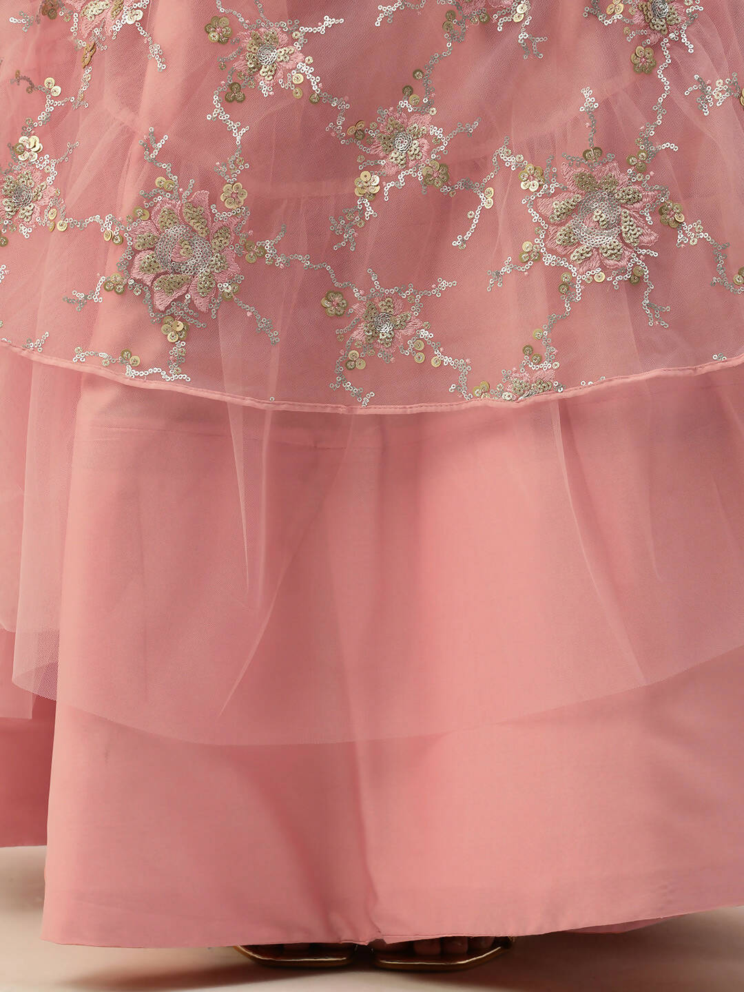 House of Panchhi Pink Net Sequins Embroideried Lehenga | Swadesiicart