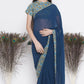 Little Bansi Floral Print Ready To Wear Saree And Floral Blouse - Blue | Swadesiicart