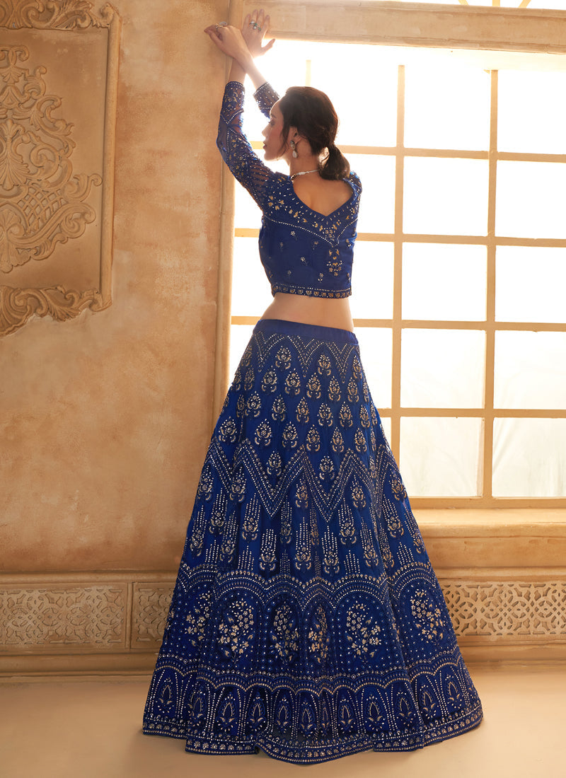 Vegaa Fashion Blue Net Thread Work Wedding Lehenga - Swadesiicart
