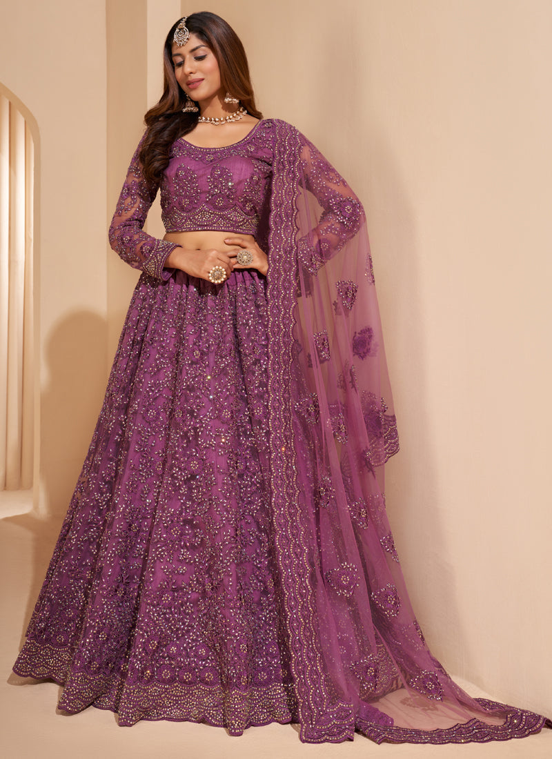 Vegaa Fashion Onion Pink Net Embroidery Designer Lehenga Choli - Swadesiicart