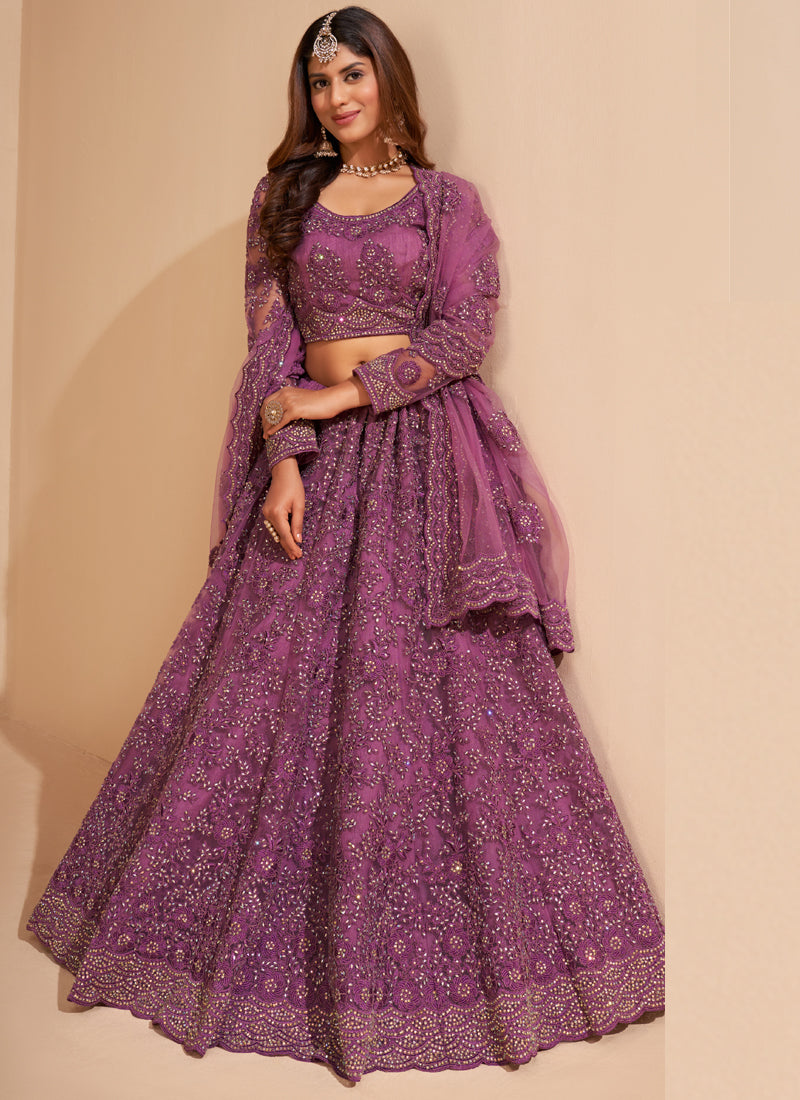 Vegaa Fashion Onion Pink Net Embroidery Designer Lehenga Choli - Swadesiicart