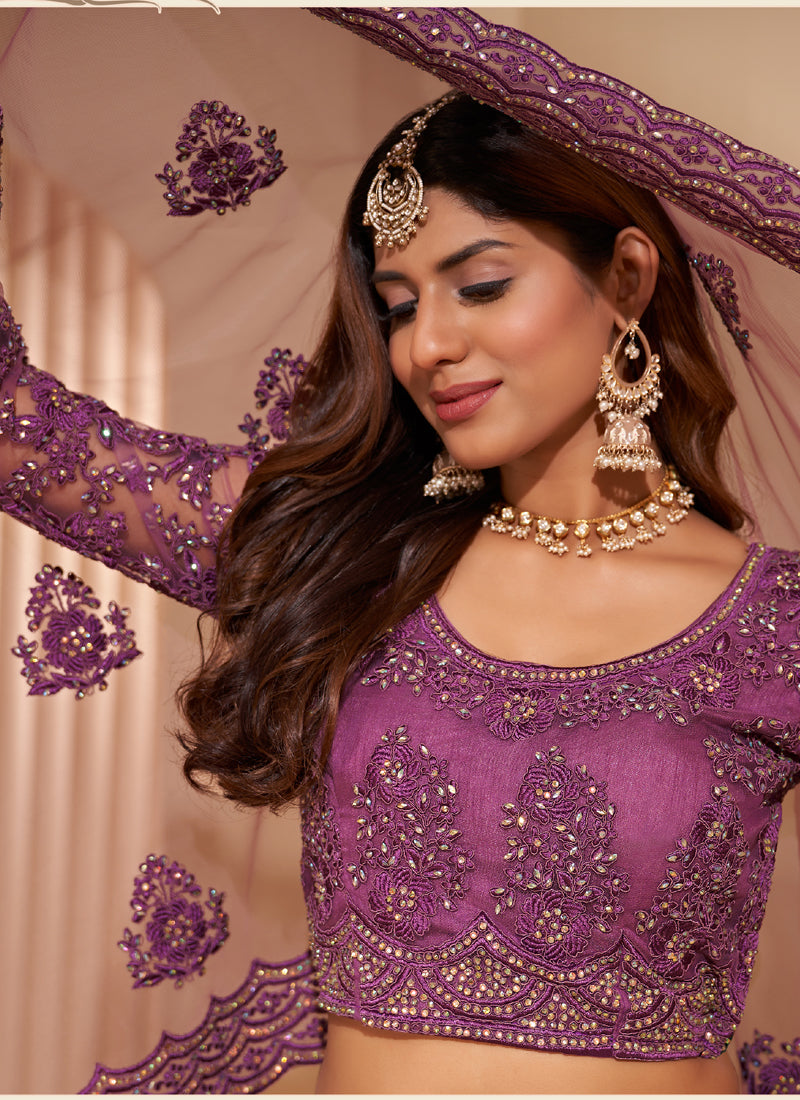 Vegaa Fashion Onion Pink Net Embroidery Designer Lehenga Choli - Swadesiicart