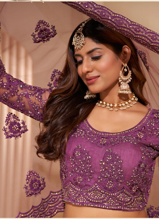 Vegaa Fashion Onion Pink Net Embroidery Designer Lehenga Choli - Swadesiicart