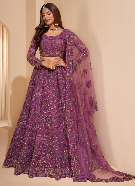 Vegaa Fashion Onion Pink Net Embroidery Designer Lehenga Choli - Swadesiicart