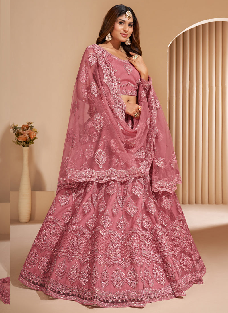 Vegaa Fashion Peach Net Embroidery Designer Lehenga Choli - Swadesiicart