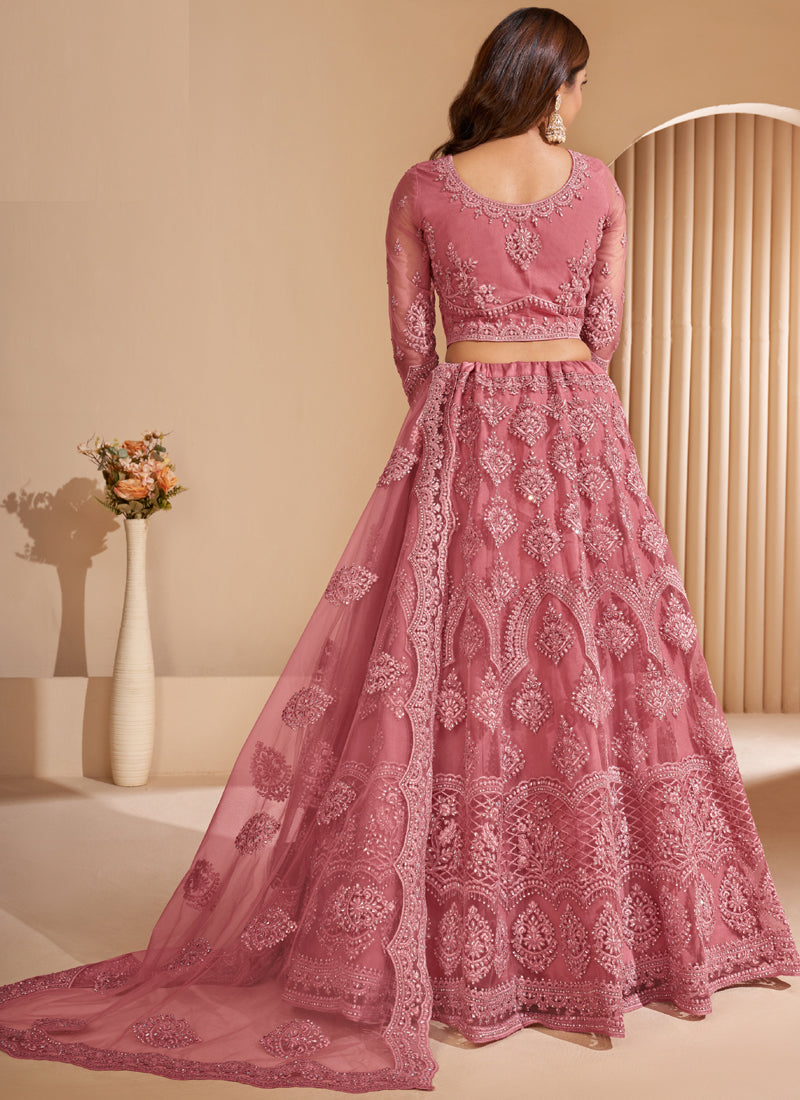 Vegaa Fashion Peach Net Embroidery Designer Lehenga Choli - Swadesiicart