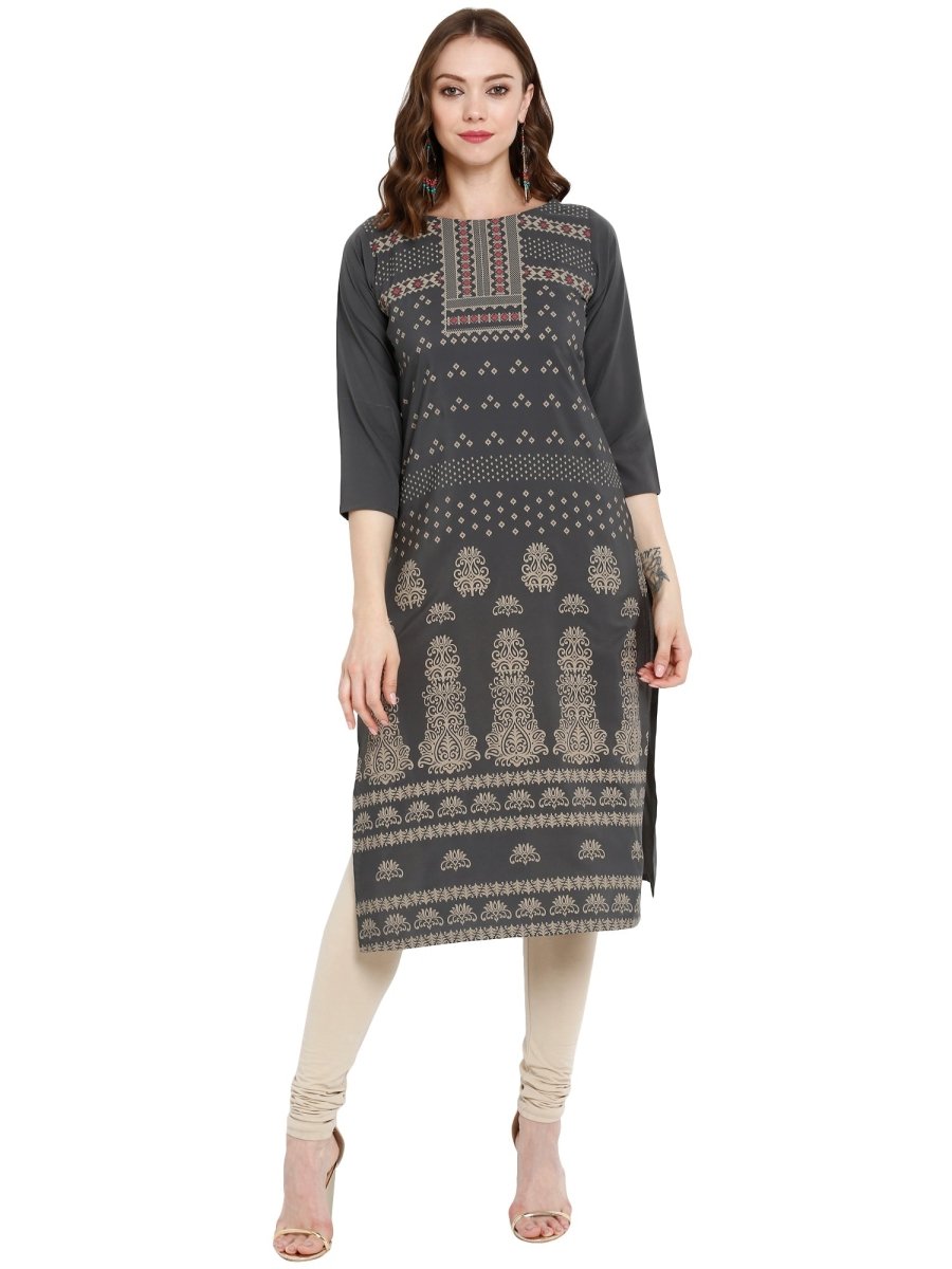 Ahalyaa Women Grey Printed Straight Kurta | Swadesiicart