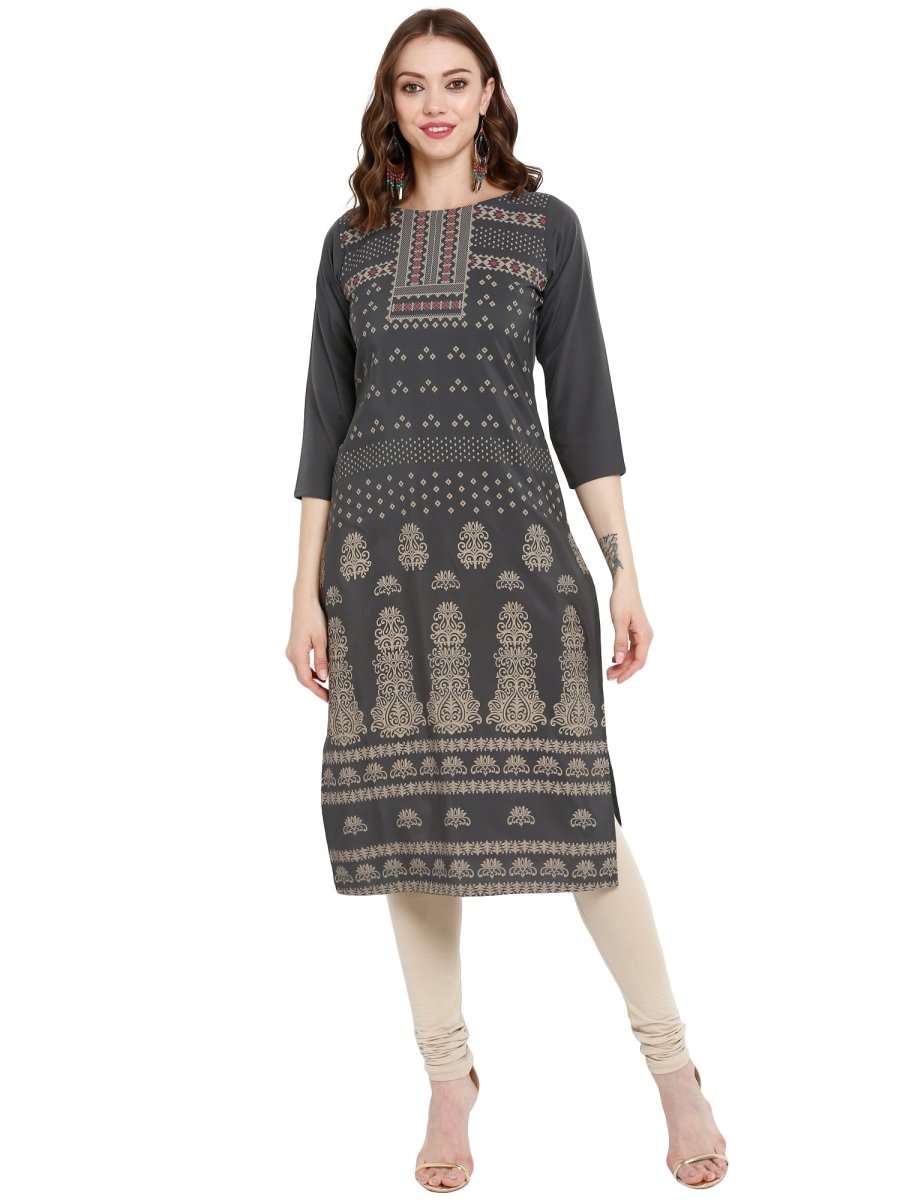 Ahalyaa Women Grey Printed Straight Kurta | Swadesiicart
