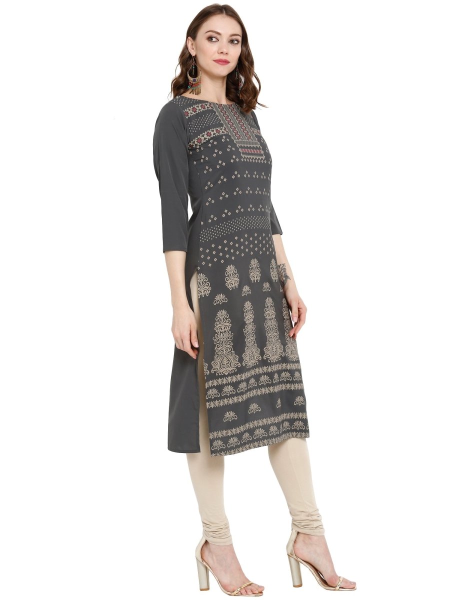 Ahalyaa Women Grey Printed Straight Kurta | Swadesiicart