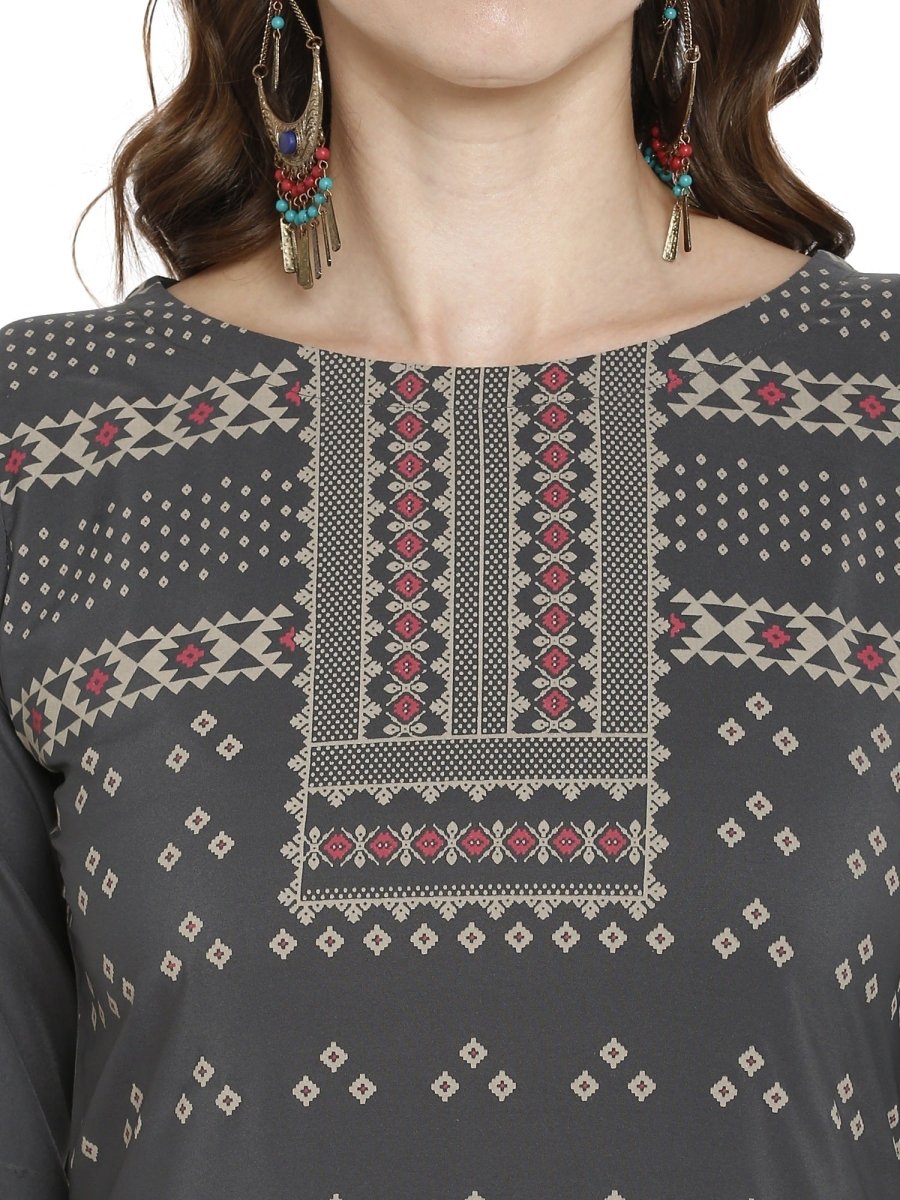 Ahalyaa Women Grey Printed Straight Kurta | Swadesiicart
