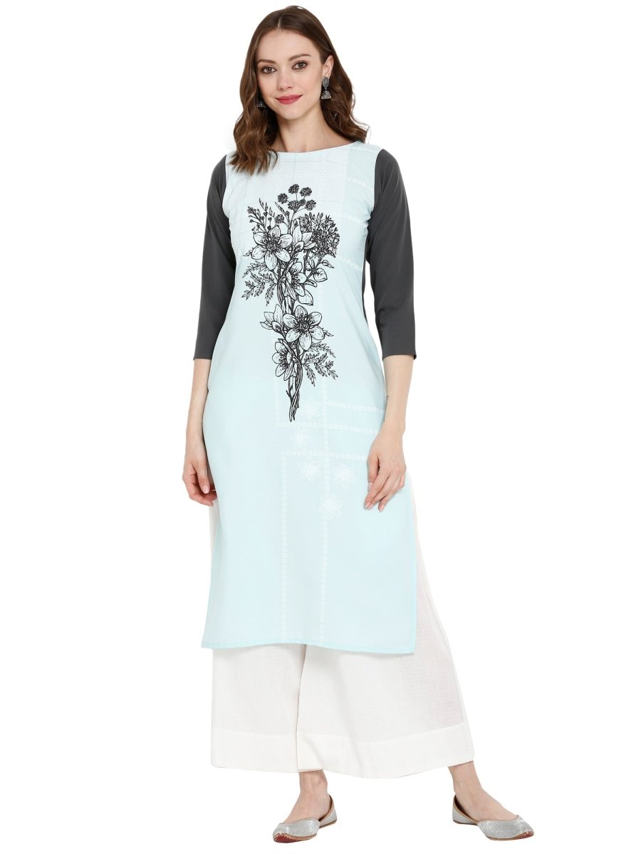 Ahalyaa Women Blue & Black Printed Straight Kurta | Swadesiicart