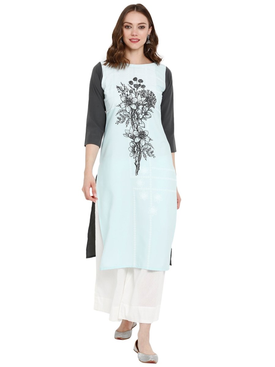 Ahalyaa Women Blue & Black Printed Straight Kurta | Swadesiicart