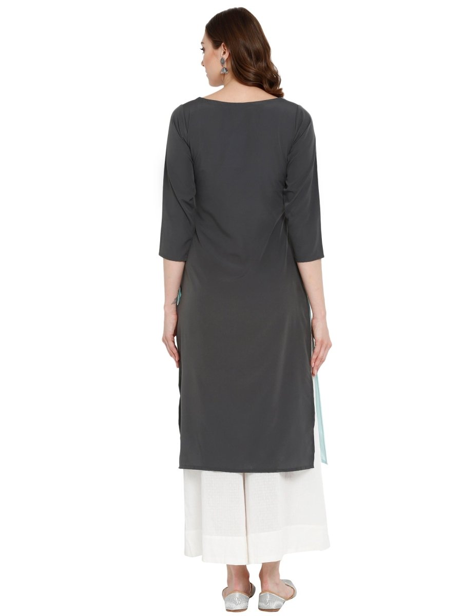 Ahalyaa Women Blue & Black Printed Straight Kurta | Swadesiicart