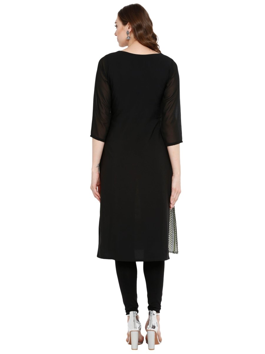 Ahalyaa Women Black & Cream-Coloured Printed Straight KurtI | Swadesiicart