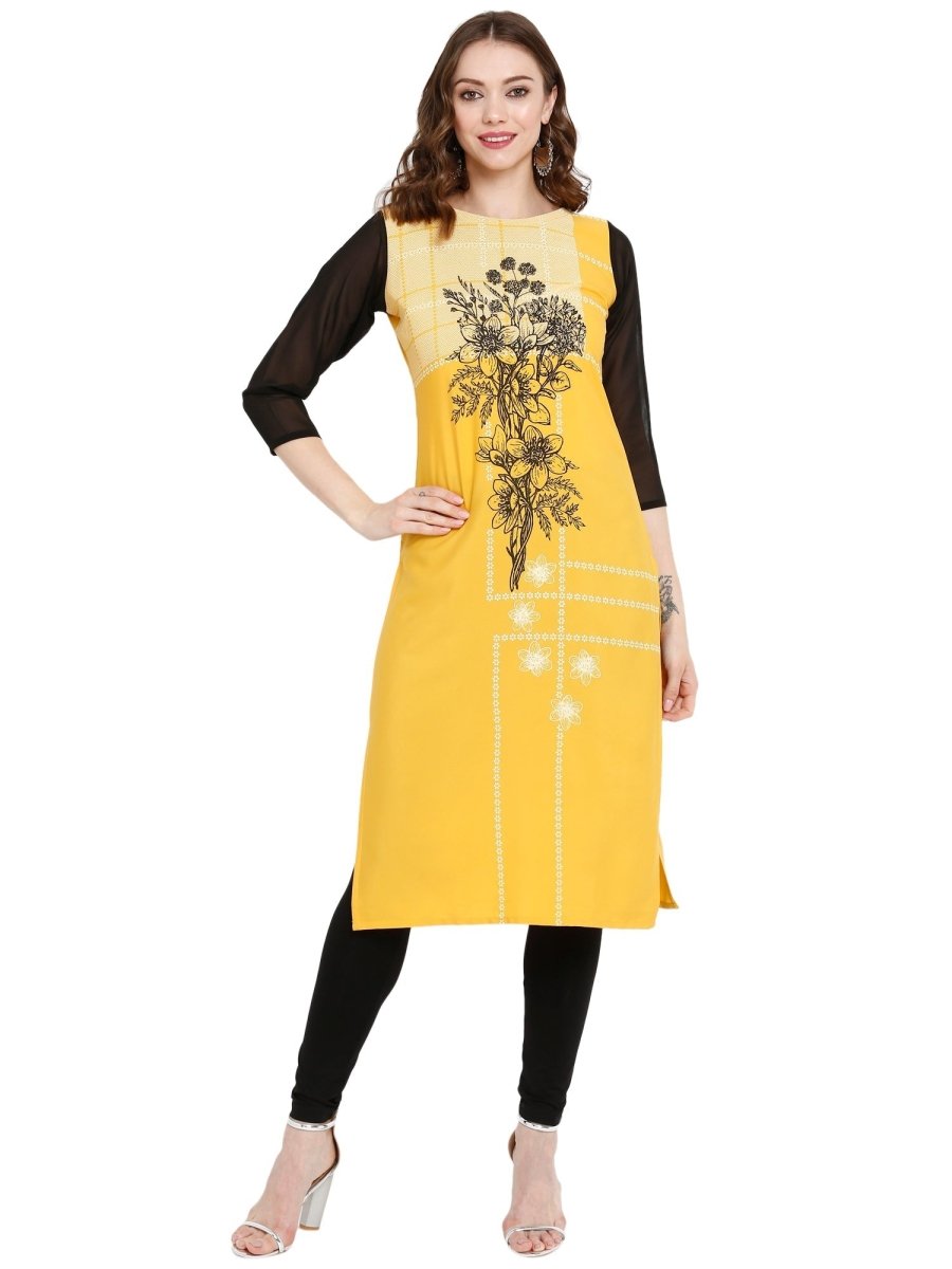 Ahalyaa Women Yellow Printed Straight Kurta | Swadesiicart
