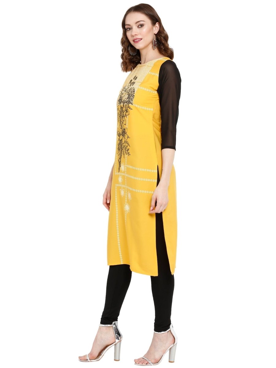 Ahalyaa Women Yellow Printed Straight Kurta | Swadesiicart