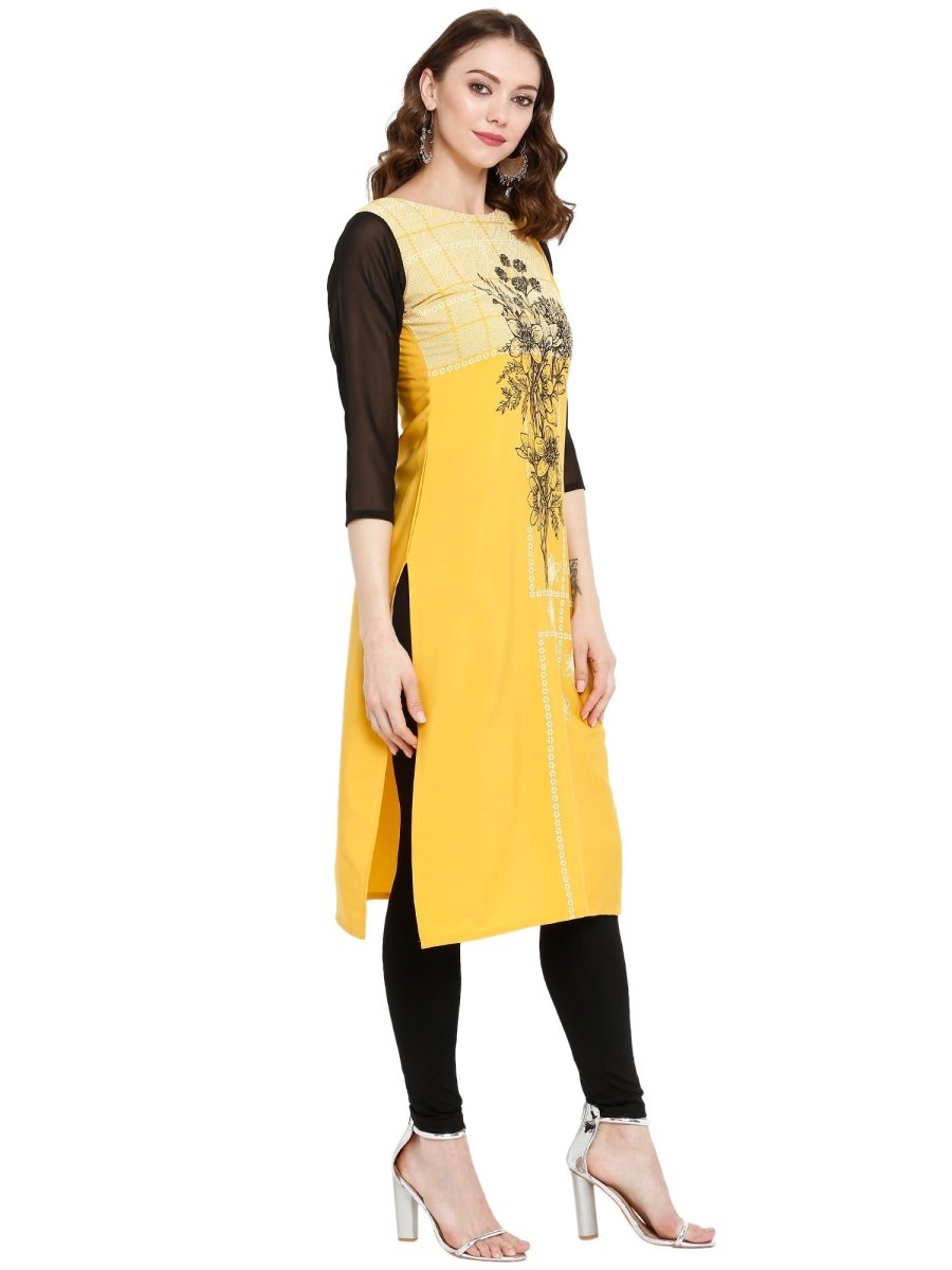 Ahalyaa Women Yellow Printed Straight Kurta | Swadesiicart