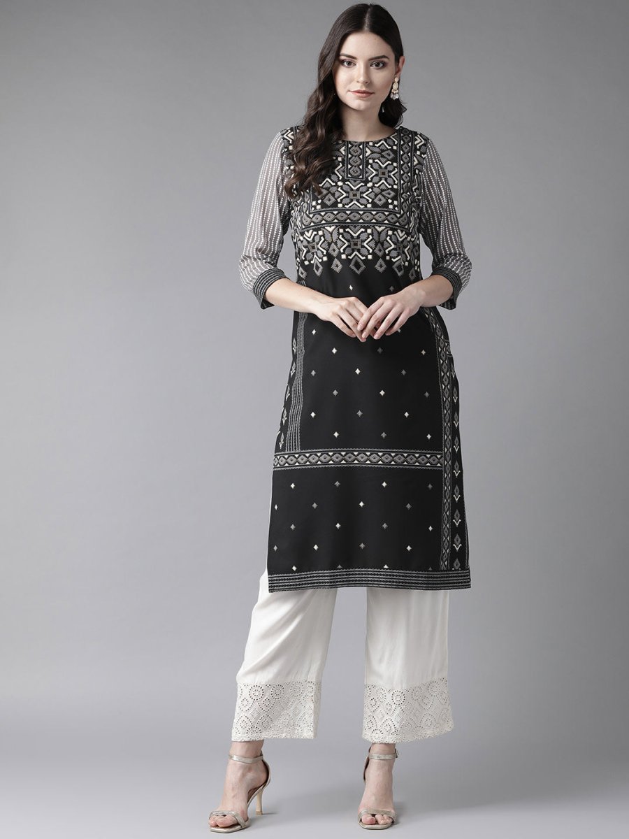 Ahalyaa Women's Black Straight Kurta | Swadesiicart