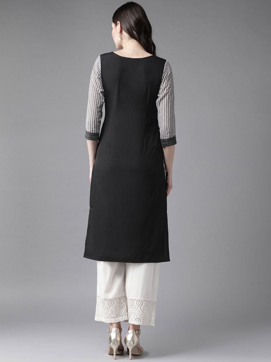 Ahalyaa Women's Black Straight Kurta | Swadesiicart