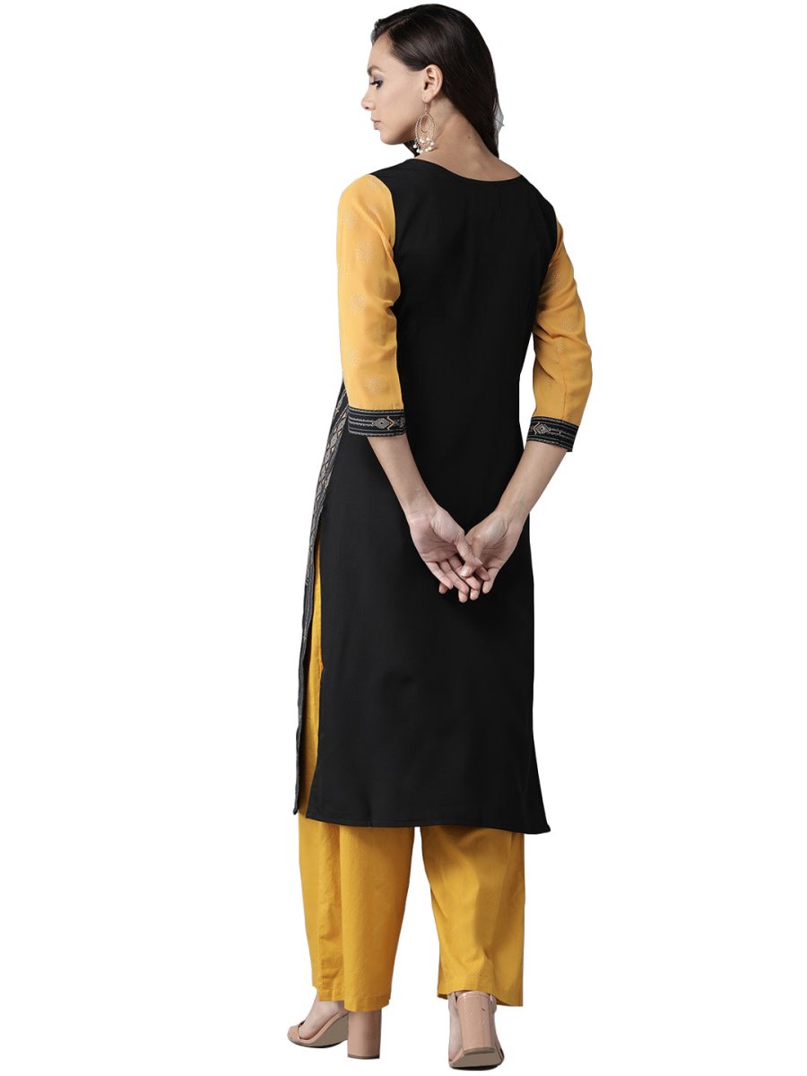 Ahalyaa Black & Grey Screen Print Straight Kurta | Swadesiicart