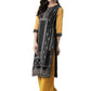 Ahalyaa Black & Grey Screen Print Straight Kurta | Swadesiicart