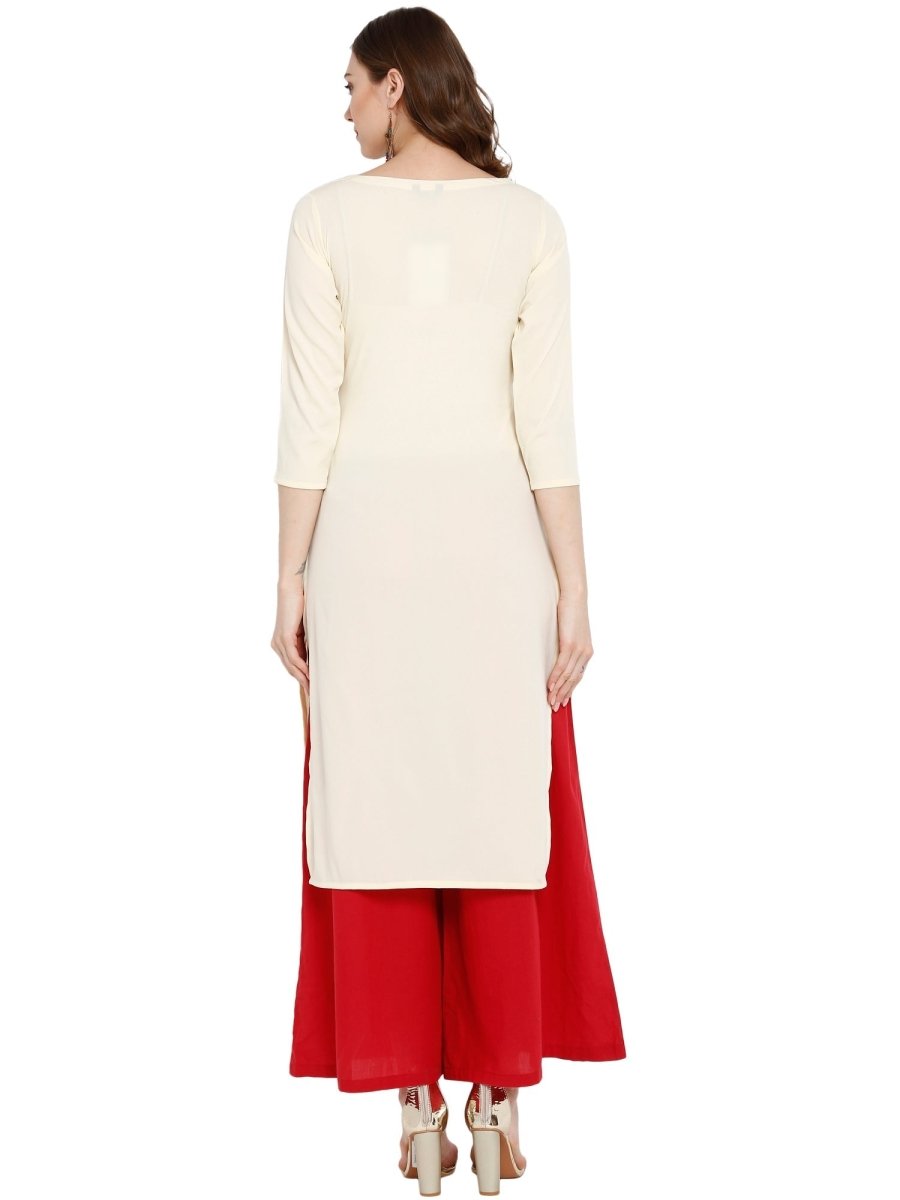 Ahalyaa Women Cream-Coloured Printed Straight Kurta | Swadesiicart