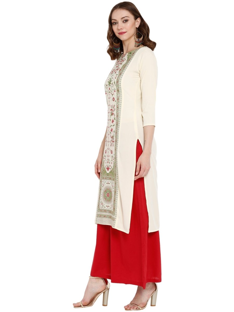 Ahalyaa Women Cream-Coloured Printed Straight Kurta | Swadesiicart
