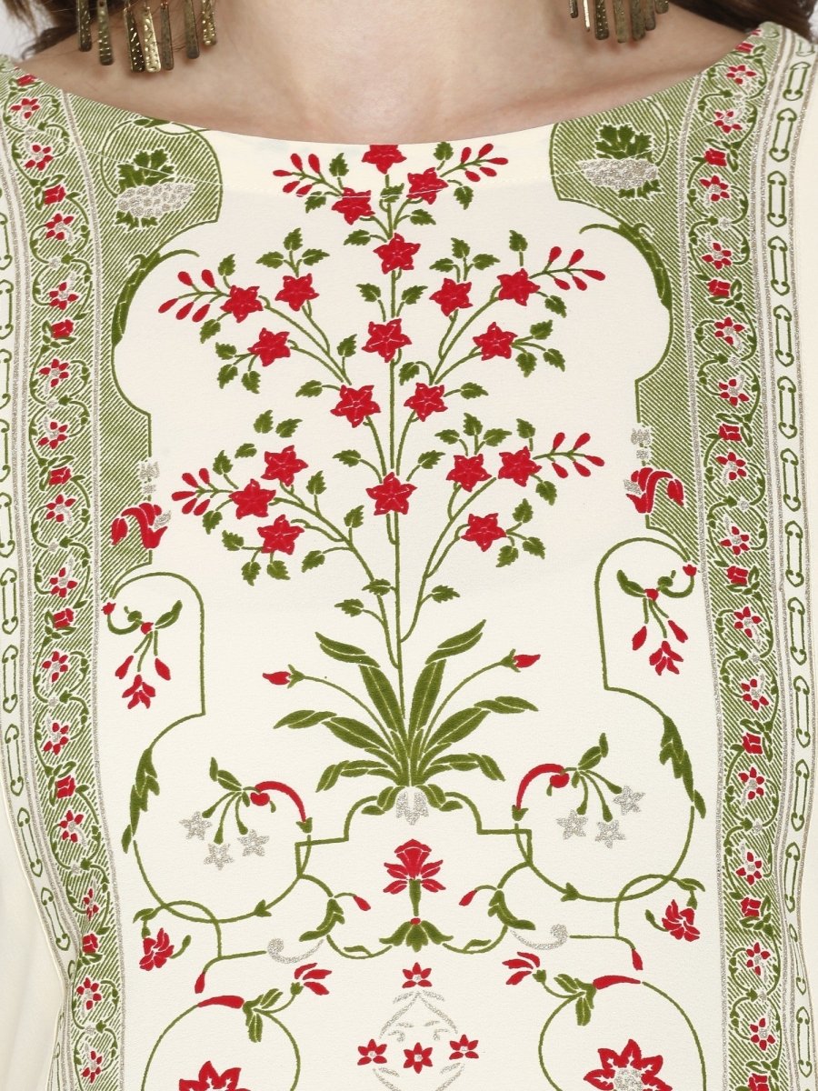 Ahalyaa Women Cream-Coloured Printed Straight Kurta | Swadesiicart
