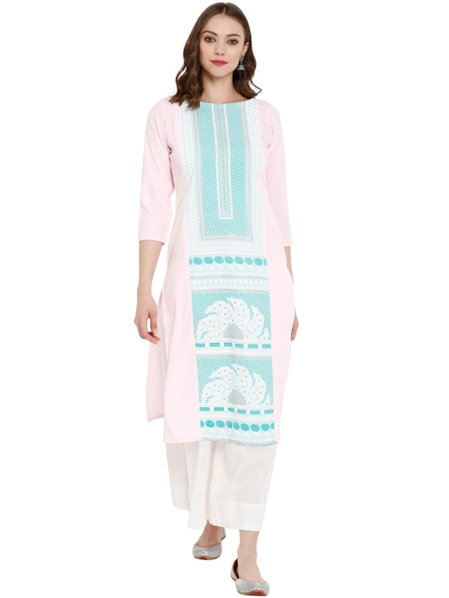 Ahalyaa Women Pink Printed Straight Kurta | Swadesiicart