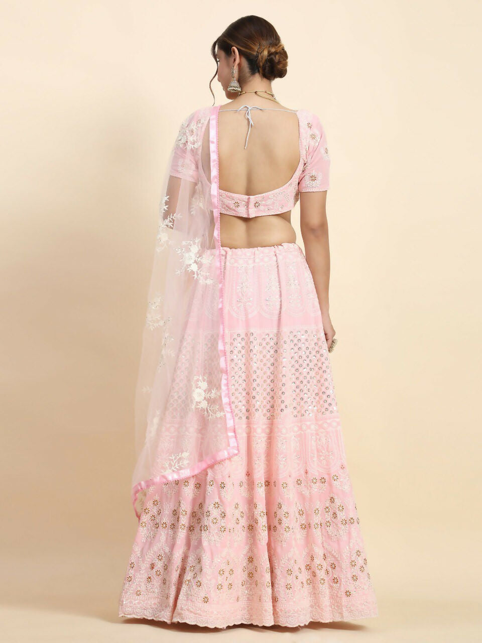 Jyoti Fashion Stunning Baby Pink Faux Georgette 3MM Sequins with Thread & Jari Embroidery Lehenga Choli with Dupatta | Swadesiicart