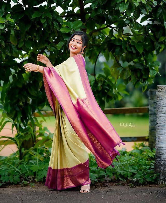 DEIANA'S Beautiful Designer Golden zari Soft Lichi Silk Saree - Pista - Swadesiicart