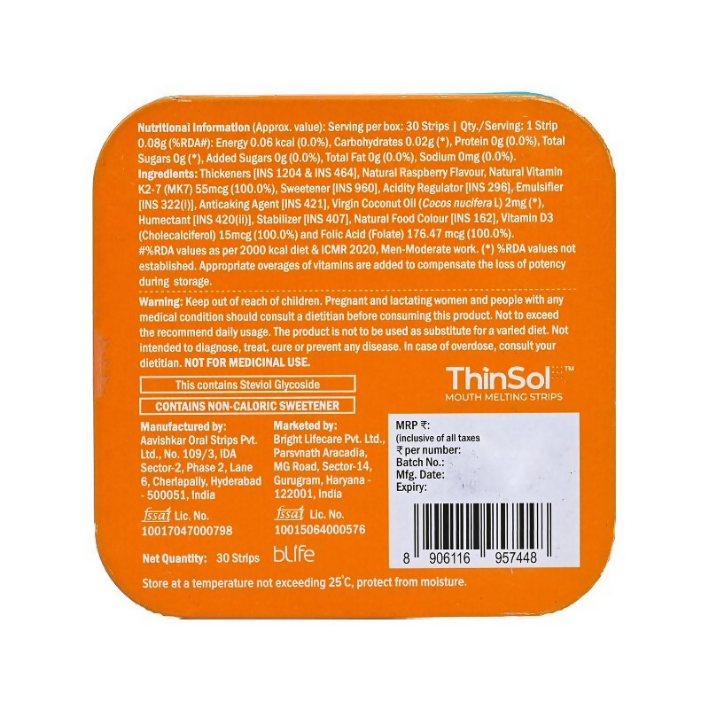 HK Vitals Disolve Vitamin D3 Strips - Raspberry Flavour | Swadesiicart