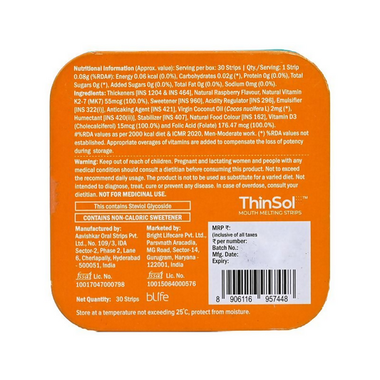 HK Vitals Disolve Vitamin D3 Strips - Raspberry Flavour | Swadesiicart
