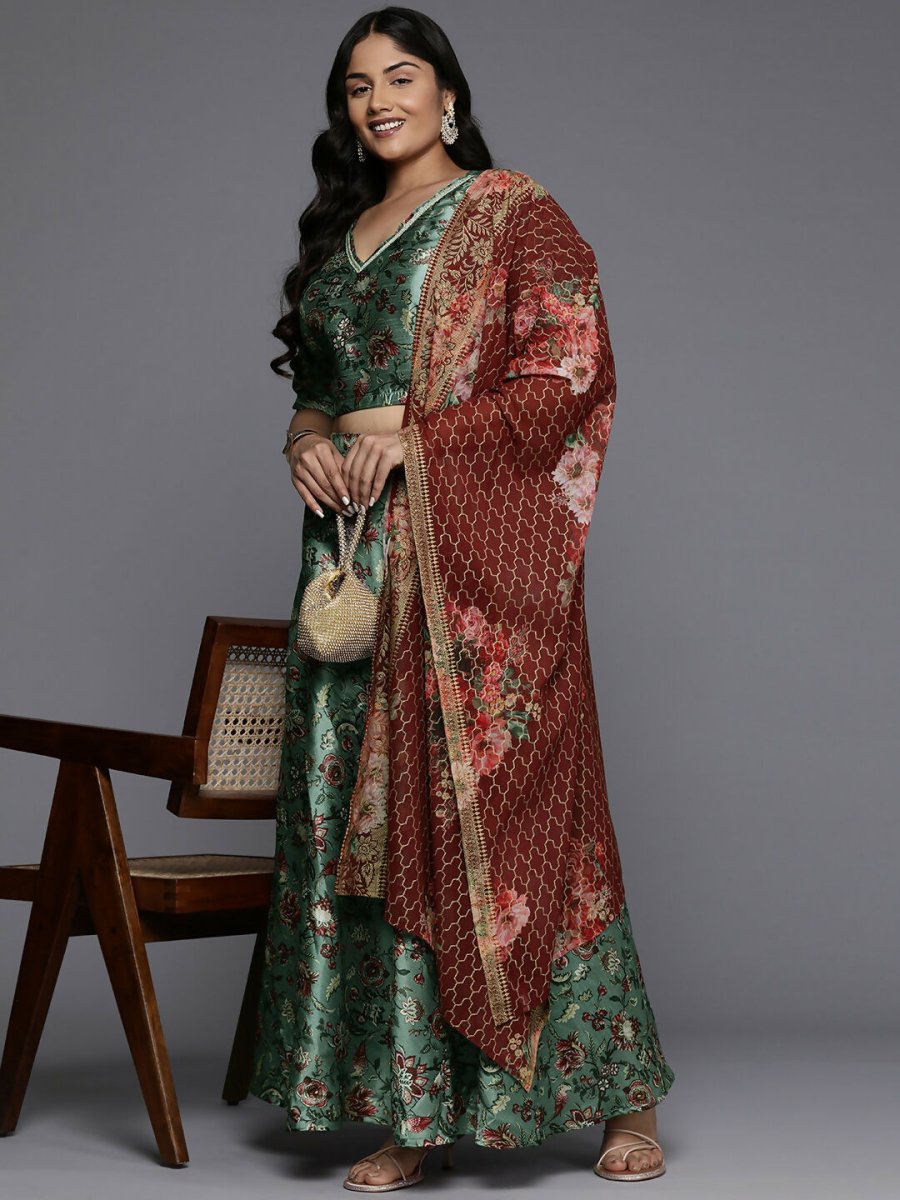 Ahalyaa Women's Traditional wear Lehenga Choli - Green | Swadesiicart