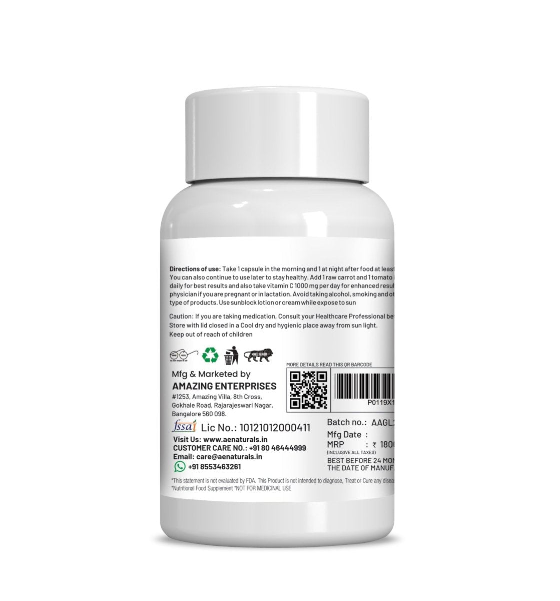 Ae Naturals Alpha Gluta Skin Brightening Capsules - Swadesiicart