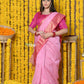 Very Much Indian Rajsi - Handloom Ari Checks Cotton Silk Saree With Golden Border - Pink | Swadesiicart