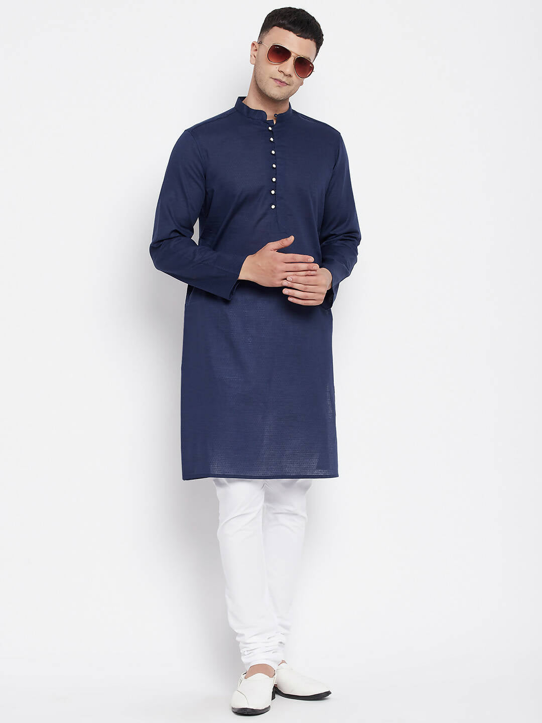 Even Apparels Blue Color Rayon Men's Kurta With Band Collar | Swadesiicart