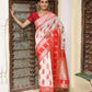 Shree Shyam Fashion White & Red Linen Cotton Saree