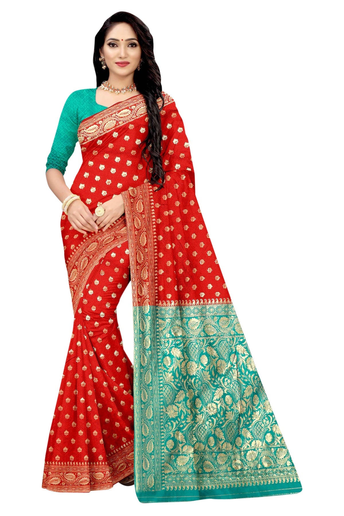 Vamika Red Weaving Banarasi Jacquard Saree | Swadesiicart