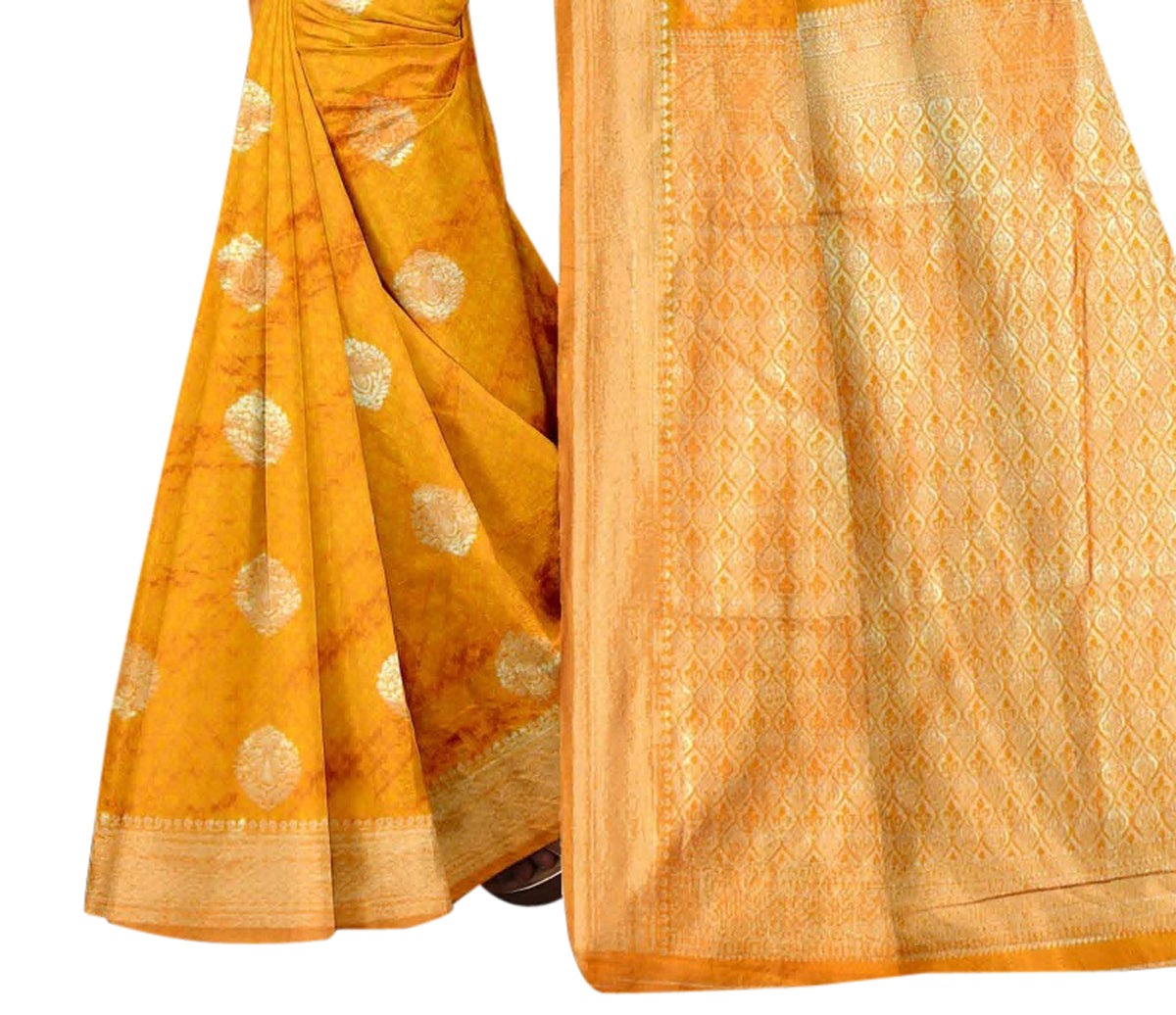 Vamika Mustard Weaving Banarasi Jacquard Saree | Swadesiicart