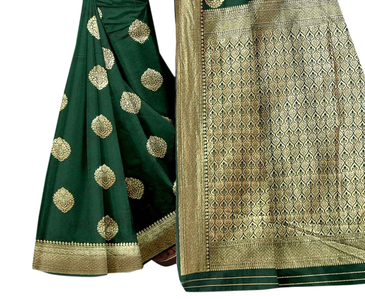 Vamika Green Weaving Banarasi Jacquard Saree | Swadesiicart