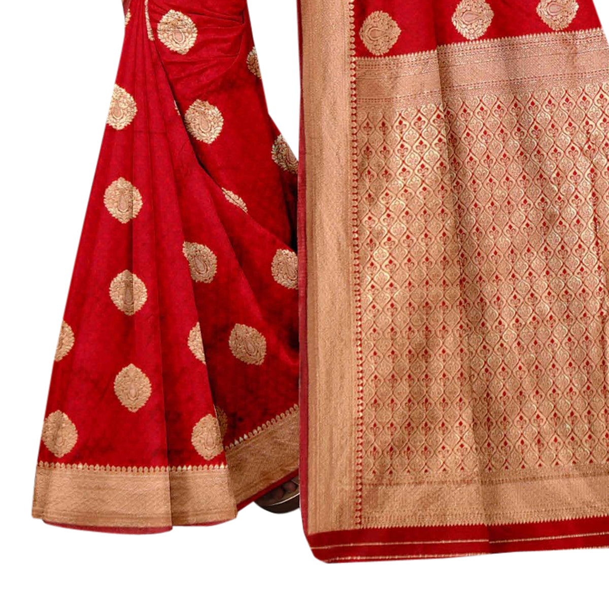 Vamika Red Weaving Banarasi Jacquard Saree | Swadesiicart